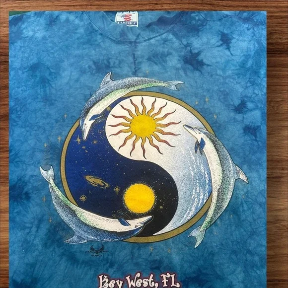Vintage Key West FL Tie Dye T-Shirt Dolphin‎ Yin Yang Sun Moon XL - Picture 2 of 8